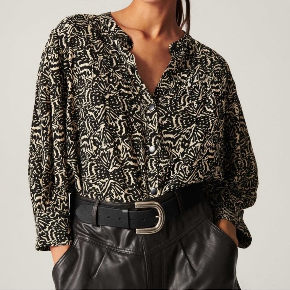 ba&sh Lio Abstract Pintucked Blouse Sz. S (1)